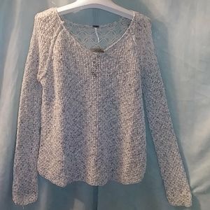 Poofw crochet open hole blended sweater